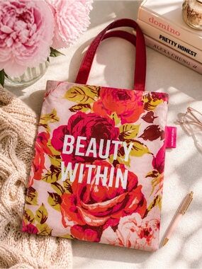 Margot Elena Floral “Beauty Within” Canvas Tote Bag Pink Gift